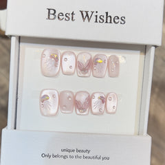 Cat Eye Jellyfish Tail Handmade press on Nails / 10Pcs Squoval Nails