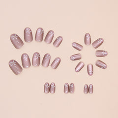 Flower Press on Nails 24Pcs Short Oval Nails