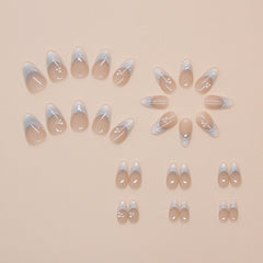 3D French Pearl White Press on Nails 24Pcs Short Almond Nails