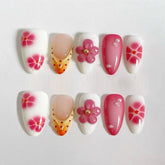 Rose red French Cat Eye on Nails 10Pcs Short Almond Nails