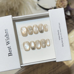 Bow Cat Eye Handmade press on Nails / 10Pcs Squoval Nails