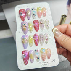 3D Color Aurora Ocean Handmade press on Nails / 10Pcs Almond Nails