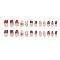 Red French Fireworks Press on Nails 24Pcs Medium Coffin Nails