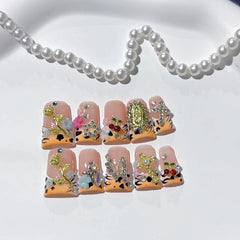 Leopard Bloom(Handmade press on nails)/10Pcs Square Nails