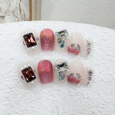 Cat's Eye Pearl Diamond Handmade press on Nails / 10Pcs Squoval Nails