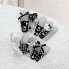 French Bow Kitty Handmade press on Nails / 10Pcs Ballerina Nails