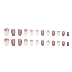Snowflake Gradient Color Press on Nails 24Pcs Medium Oval Nails