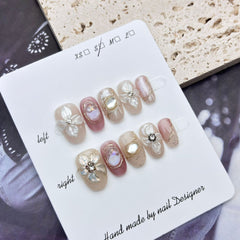 3D Ice Flower Handmade press on Nails / 10Pcs Oval Nails
