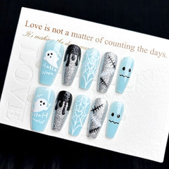 Blue Ghost(Handmade press on nails)/10Pcs Coffin Nails