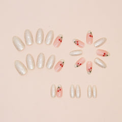 French Pattern Press on Nails 24Pcs Short Almond Nails