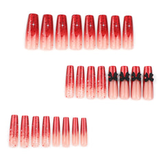 Snowflake Bow Press on Nails 24Pcs Long Squoval Nails