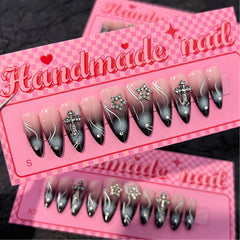 Black Sfumato Cross(Handmade press on nails)/10Pcs Ballerina Nails