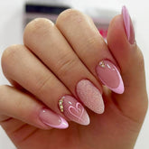 Gradient Glitter Heart Press on Nails 24Pcs Medium Almond Nails