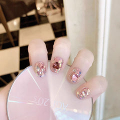 Sparkling Heart Sequins Handmade press on Nails / 10Pcs Squoval Nails