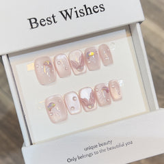 Cat Eye Jellyfish Tail Handmade press on Nails / 10Pcs Squoval Nails