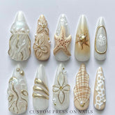 3D Jellyfish Shell Sun(Handmade press on nails)/10Pcs Almond Nails