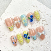 Lace Floral Macaron on Nails 10Pcs Short Almond Nails