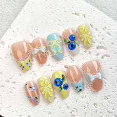 Lace Berry Summer Press on Nails 10Pcs Short Almond Nails
