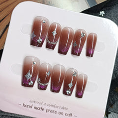 Chain Starburst Cat Eye(Handmade press on nails)/10Pcs Coffin Nails