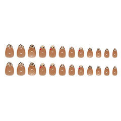 French Leopard Print Kitty Presson on Nails 24Pcs Medium Almond Nails