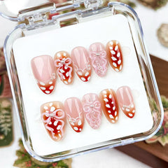 Deer Bow Presson on Nails 10Pcs Medium Almond Nails