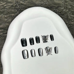 Y2K Black 3D Butterfly Cat Eye(Handmade press on nails)/10Pcs Squoval Nails