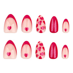 Red Love Press on Nails 24Pcs Medium Almond Nails
