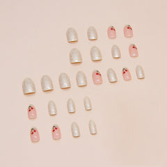 French Pattern Press on Nails 24Pcs Short Almond Nails