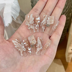 Pearl Butterfly(Handmade press on nails)/30Pcs Coffin Nails