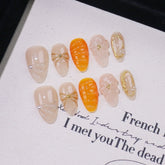 Bow 3D Flower Handmade press on Nails / 10Pcs Almond Nails