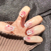 Pink Kitty Cat Eye(Handmade press on nails)/10Pcs Squoval Nails