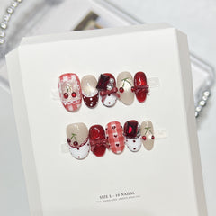 Cherry Heart(Handmade press on nails)/10Pcs Almond Nails