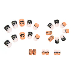Ghost Face Spider Web Press on Nails 24Pcs Short Squoval Nails