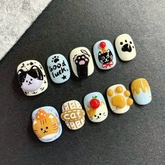 3D Cute Cat(Handmade press on nails)/10Pcs Square Nails