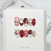 Cherry Heart(Handmade press on nails)/10Pcs Almond Nails