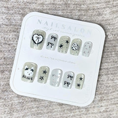 Bow Bunny Cat Eye(Handmade press on nails)/10Pcs Squoval Nails