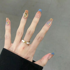 Gold Diamond(Handmade press on nails)/30Pcs Coffin Nails