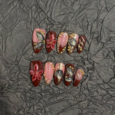 Red Velvet 3D Flower(Handmade press on nails)/10Pcs Almond Nails