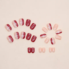 Red Gift Box Press on Nails 24Pcs Short Squoval Nails
