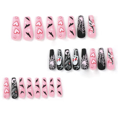 Ghost Spider Web Press on Nails 24Pcs Long Ballerina Nails