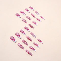 Spider Web Heart Press on Nails 24Pcs Long Ballerina Nails