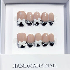 Diamond Bow(Handmade press on nails)/10Pcs Squoval Nails