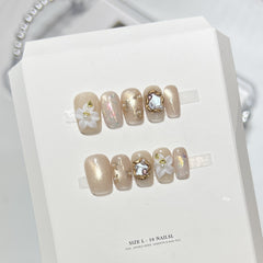 Cute Carved Cat Eye(Handmade press on nails)/10Pcs Square Nails