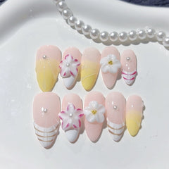 Gradient Three-dimensional Carved(Handmade press on nails)/10Pcs Almond Nails