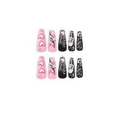 Ghost Spider Web Press on Nails 24Pcs Long Ballerina Nails
