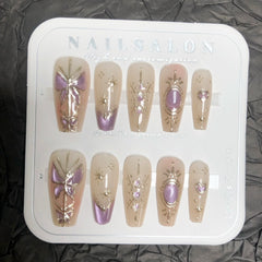 Purple Butterfly Gilded Cat Eye(Handmade press on nails)/10Pcs Ballerina Nails