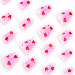 Blush Heart Diamond Press on Nails 24Pcs Medium Almond Nails