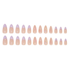 French 3D Bow Flowers Purple Press on Nails 24Pcs Medium Almond Nails