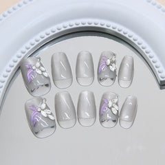 3D Diamond Butterfly Cat Eye(Handmade press on nails)/10Pcs Squoval Nails