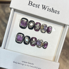 Obsidian Star Eclipse Handmade press on Nails / 10Pcs Squoval Nails